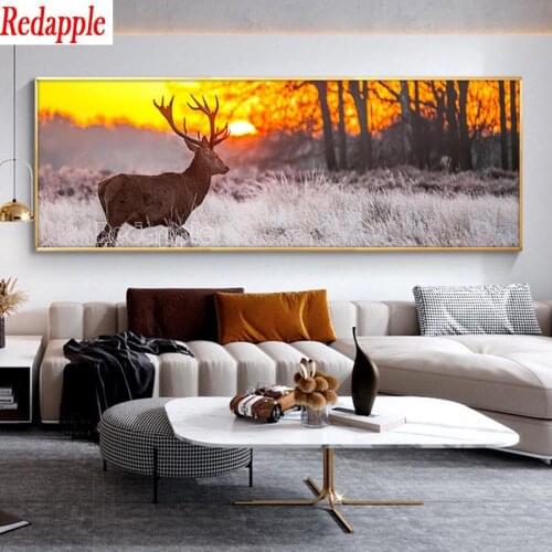 Diamond Painting Kit Sunset Landscape Picture Diamond Mosaic Deer In The Forest Cross Stitch Kits Full Square Drill Handmade ar