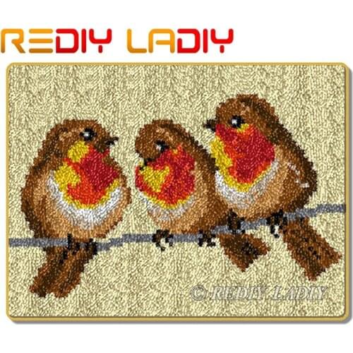 Latch Hook Rug Kits Crocheting Carpet Rug Three Birds Acrylic Yarn Pre-Printed Canvas Cushion Mat Crochet Wall Tapestry Crafts