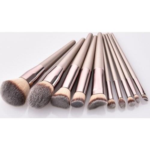10PCS Makeup Brushes Set Champaign Gold Loose Powder Contour Blusher Liquid Cream Eyeshadow Cosmetics Brushes tools