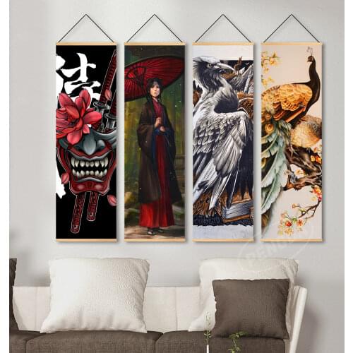 Nordic Style Posters Printed Japan Samurai Sword Geisha Vintage Scroll Painting Canvas Wall Art Pictures Bedroom Home Decoration