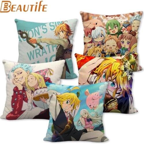Custom Nanatsu no Taizai Pillowcase Animation Wedding Decorative Cotton Linen Pillow Case For Home Pillow Cover 45X45cm One Side