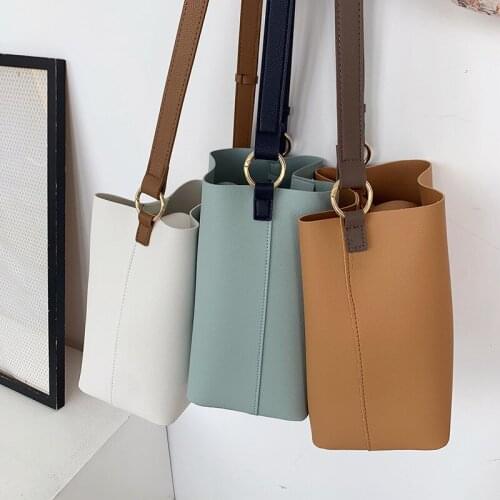 New fashion simple shoulder bucket bag casual straddle handbag