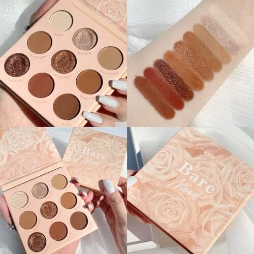 GUICMAI Travel Jiugongge 9-color Eyeshadow Glitter Cherry Blossom Dry Rose Pumpkin Orange Brown Plate Palette