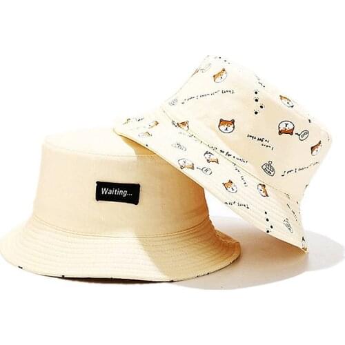 2020 Cotton Doublesided Cartoon Dog Print Bucket Hat Fisherman Hat Outdoor Travel Hat Sun Cap Hats for Men and Women 261