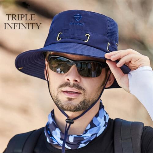 New Summer Mesh Breathable Bucket Hats Mens Outdoor Fishing Mountaineering Sun Hat Casual Foldable Adjustable Male Panama Hat