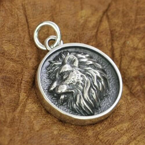 The Lion King Pendant 925 Sterling Silver Charms Round Animal Pendant TA189 JP