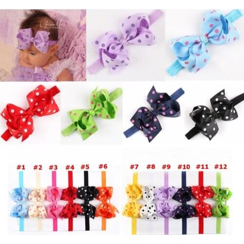 Ribbon Bow Headbands with polka dots printing 40 pcs/lot