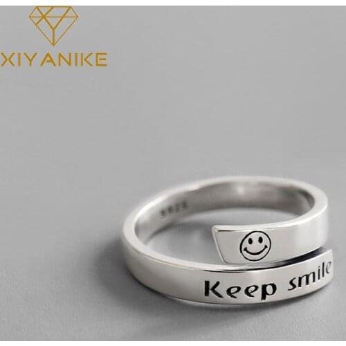 XIYANIKE 925 Sterling Silver Minimalist Adjustable Rings for Women Vintage Classic Smiling Face Birthday Party Fine Jewelry Gift