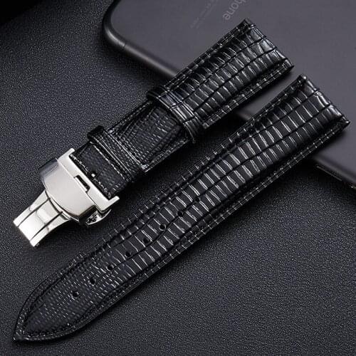 14-24mm Butterfly Buckle Lizard Pattern Cow Leather Watch Strap Replacement 22mm Watch Band Black Brown Color Available