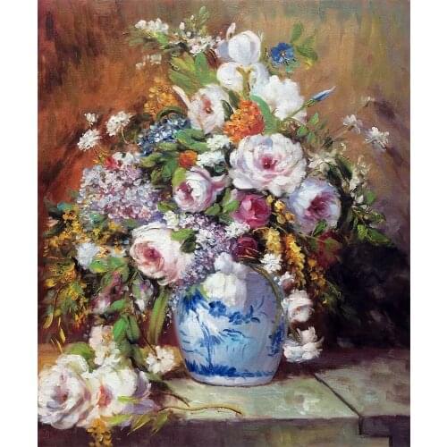 Christmas Gift Flower Oil Painting for Living Room Grande Vase Di Fiori by Pierre Auguste Renoir Oil Painting Still Life