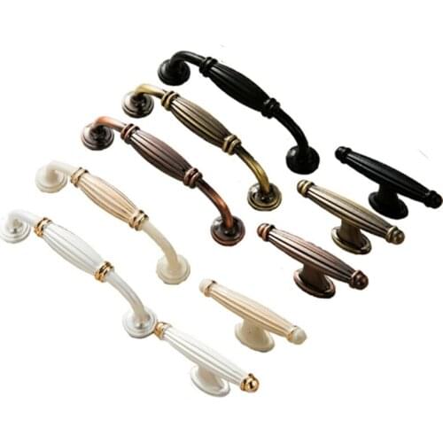Furniture Kitchen Cabinet Handle Metal Zinc Alloy Black White Bronze Vintage Drawer Cupboard Wardrobe DresserDoor Home Pull Knob