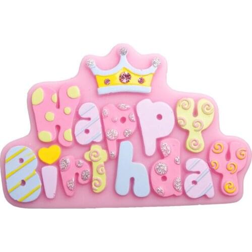 Happy Birthday letter form fondant mould silicone mold Crown cake decoration tools DIY kitchen Baking accessories T0750