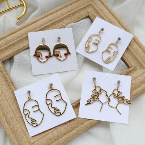Fashion Abstract Face Line Crystal Drop Earrings for Women Simple Retro Figure Girl Portrait Female Pendant Earrings Gifts