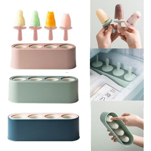 4 Hole Silicone Ice Mould Ice Cube Tray Popsicle Barrel Diy Mold Dessert Ice Cream Mold with Popsicle Stick Making Box for Home