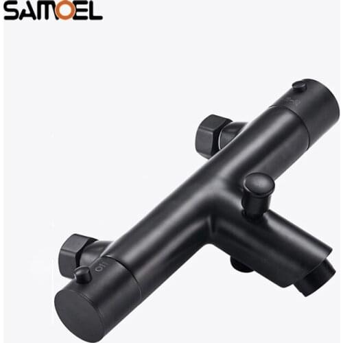 Samoel Brass Black Thermostatic Bathtub Faucet Wall Mounted Constant Temperature Shower Mixer TapTR530