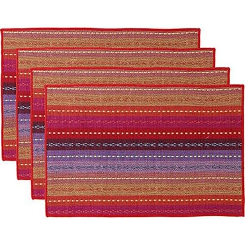 Woven Cotton Placemat, Anti-Slip Heat Insulation Washable Fabric Kitchen Dinner Table Mats Set of 4-18x12inch (Red)
