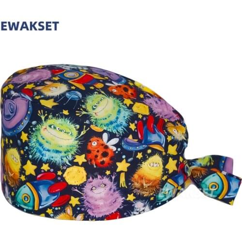 Nurse Working Scrubs Cap 100% Cotton Nursing Caps Beauty Salon Pet Shop Clinic Dentist Adjustable Surgicals Hats for Women Men