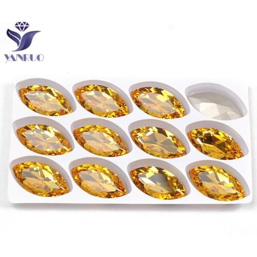 YANRUO 4227 Navette Horse Eyes Light Topaz Glass Rhinestones Sewing Jewelry DIY K9 Crystal Gems For Bags Shoes