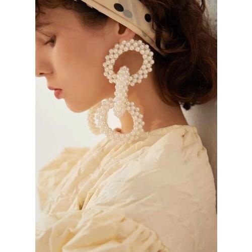 New Fashion Bohemian Resin Pearl Beads Dangle Earrings Handmade Statement Geometric Big Drop Earrings For Women Jewelry