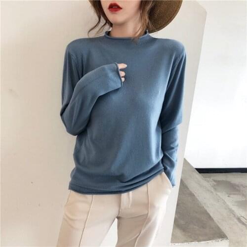 Autumn And Winter New Ladies Half High Neck Sweater Solid Color Long-sleeved Loose All-Match Pullover Top Col Rouler Femme