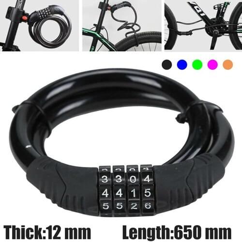 1Pc New Combination Number Code Bike Bicycle Code Lock 12mm Thick By 650mm Length Steel Cable Chain Lock