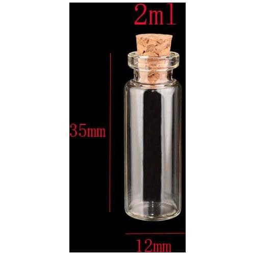 2ml Mini empty clear glass decoration bottle with wooden cork,2cc sample vial cork stopper,small corked glass bottles bouteille