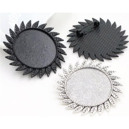 5pcs/lot 30mm Inner Size Black and Antique Silver Plated Colors Brooch Pin whirlwind Style Cabochon Base Setting