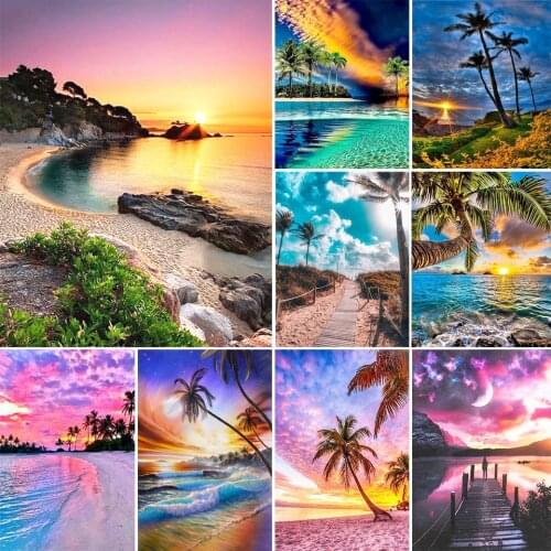 5D DIY Diamond Painting Landscape Sunset Beach Rhinestone Picture Diamond Embroidery Mosaic Handmade Home Decoration Art Gift