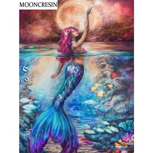 5D Diy Diamond Painting Mermaid Mosaic Crystal Rhinestone Sea Full Square Diamond Embroidery Cross-Stitch Decoration Home Gift
