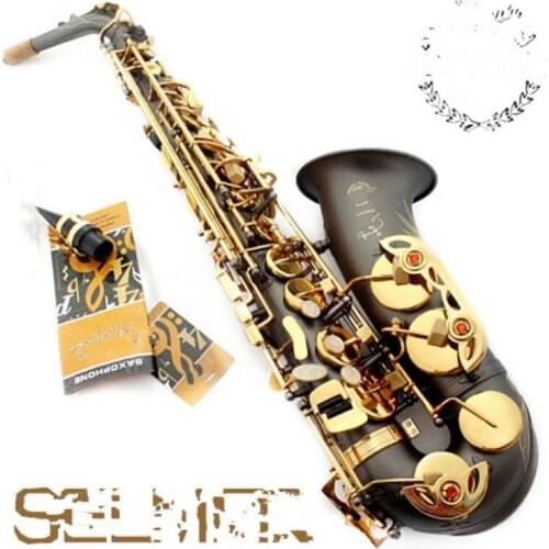 Alto Saxophone Black Nickel Gold Key Sax Professional E-flat Alto Saxophone Musical Instruments Free ship With Leather Boxs
