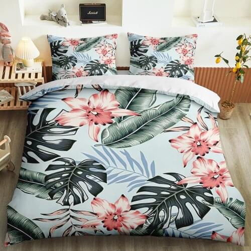 BailiPromise Summer Tropical Plants Bedding Set bedroom 3D Print Warm Tone Pillowcase Soft Duvet Cover Adult Queen King Twin
