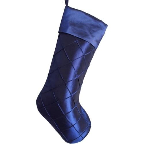 Free Shipping 100% Polyester Faux Silk Cuff Diamond Pintuck Body Deep Blue Christmas Stocking P2794-deep blue-S