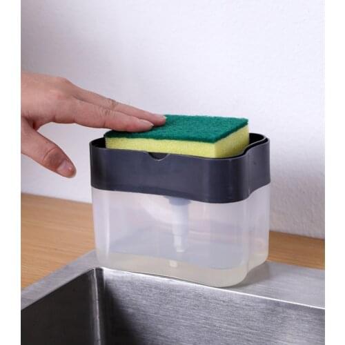 2-in-1 Soap Pump Dispenser With Sponge Holder Liquid Dispenser Container Hand Press Soap Organizer Kitchen Cleaner Tools
