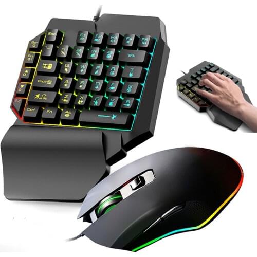 Gaming Keyboard Mouse One Hand Keycaps Professional Gamer Kit USB Cable Ergonomic Multi Color LED Backlight 39 Key Keypad For PC