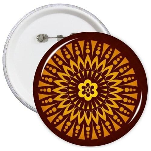 India Flavor Paisley Pattern Flag and Holy Wheel and Lotus Flower Retro Round Pins Badge Button Clothing Decoration 5pcs