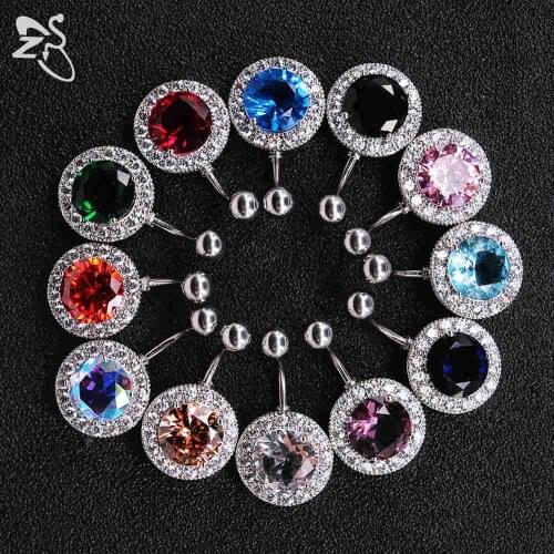 ZS 12 Styles Navel Belly Rings Female Gift Colorful Barbell Piercing Navel Umbigo Clear CZ Gem Stone Ombligo Piercing Jewelry