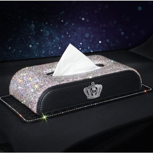 Creative new style car interior decoration crown metal diamond home office car tissue box