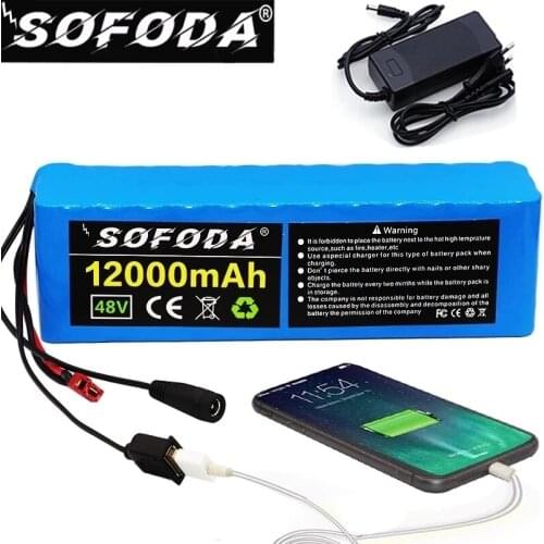 48v lithium ion battery 48v 12Ah 1000w 13S3P Battery Pack For 54.6v E-bike Electric bicycle Scooter with BMS USB Plug+charger