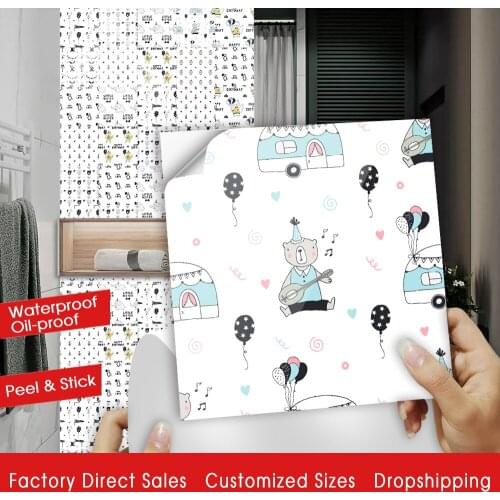 10/15/20/30cm Nordic Style Cartoon Animals Crystal Hard Tiles Wall Sticker Kitchen Bathroom Decoration Wallpaper Vinly Art Mural