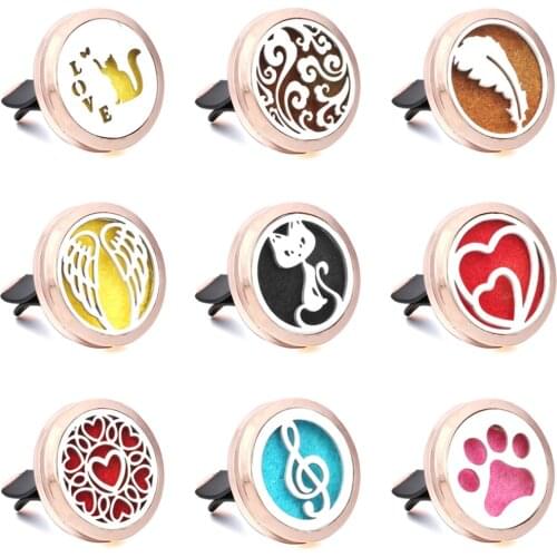 New Rose Gold Aromatherapy Car Perfume Diffuser 30mm Magnetic Aroma Diffuser Locket Car Air Freshener Vent Clip + 1pcs Pad