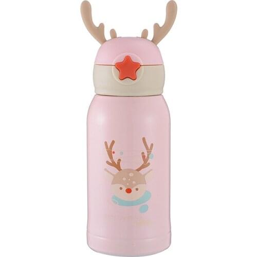 New Christmas antler thermos mug 316 vacuum stainless steel childrens pot student portable straw cup