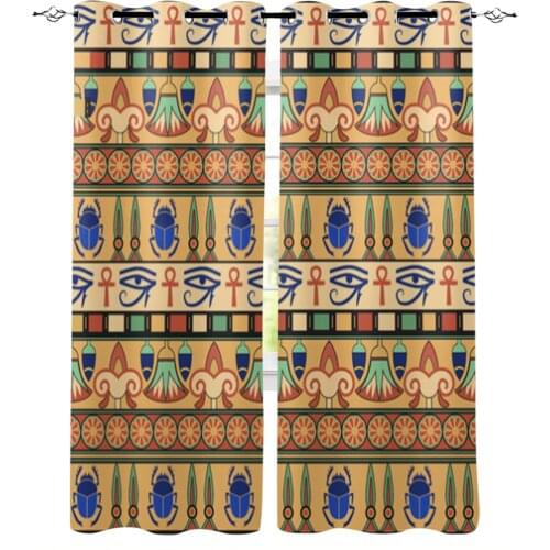 Egyptian Style Geometric Pattern Window Curtains for Living Room Home Decor Child Bedroom Kitchen Curtains Drapes