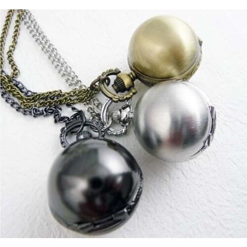 OZEN (3079)12pcs/lot Vintage Polished Retro round Ball hang pocket Watch Necklace Chain pendant. xmas tree Deco promotion gift