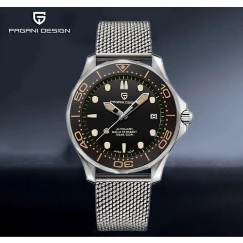 PAGANI Design Top Brands Black Men Watches 007 Mens Mechanical Watches Mesh belt Waterproof Wristwatch Japan NH35 Clock man
