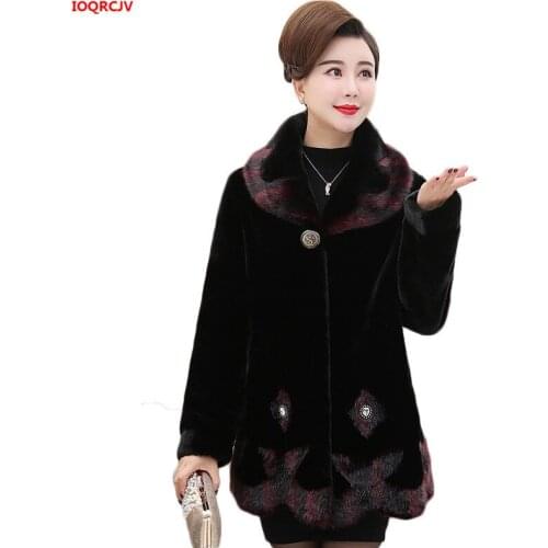 High Quality Middle Old Aged Womens Fur Coat Winter Jacket 2019 New Thick Warm Imitation Velvet Coat Female Outerwear 5XL W1547