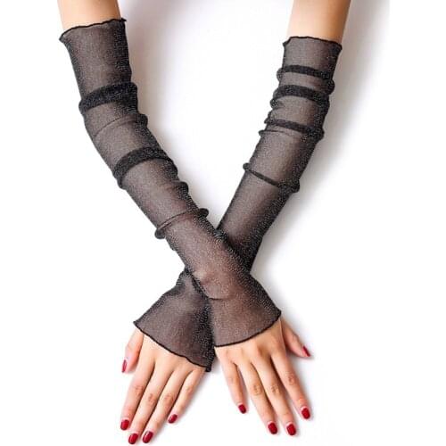 Summer Fashion Lady Gauze Sun Protection Sleeves Gloves Women Thin Long Fingerless Arm Warmers Sunscreen Uv Breathable Mittens