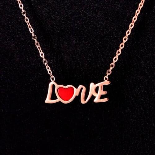 Stainless Steel Black Red Heart Pendants Necklace Romantic Love Letter Elegant Necklaces Women Wedding Jewelry Xmas Gift