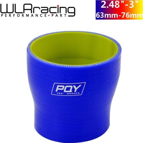 WLR RACING -BLUE & Yellow 2.48"-3" 63mm-76mm SILICONE HOSE STRAIGHT REDUCER JOINER COUPLING WITH PQY LOGO WLR-SH250300-QY