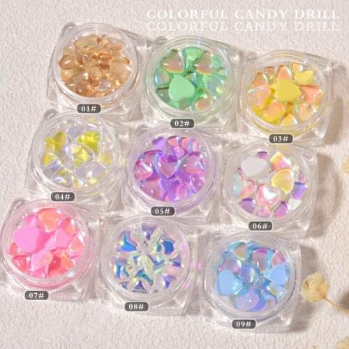 Candy Colors Mixed Size Love Heart Design Glass Crystal Beads AB 3D Nail Art Rhinestones DIY Flatback Acrylic Stones Decorations
