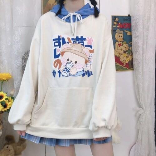Deeptown Kawaii Hoodie Women Japanese Cartoon Print Sweatshirt Women Long Sleeve Cute Pullover Winter 2021 Fashion Women Hoodie